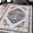 thumbnail image 1 of Washable Large Area Rug 9'x12' Vintage Distressed Non Slip No-Shedding Backing Floor Cover Soft Low Pile Foldable Floral Medallion Print Accent Throw Carpet for Home Office Decor, Blue, 1 of 8