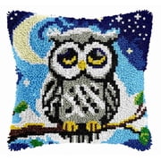 Washable Latch Hook Pillow Kit, 17 Inch Sleepy Owl Pattern, Durable Diy Craft With Pre-Cut Yarn
