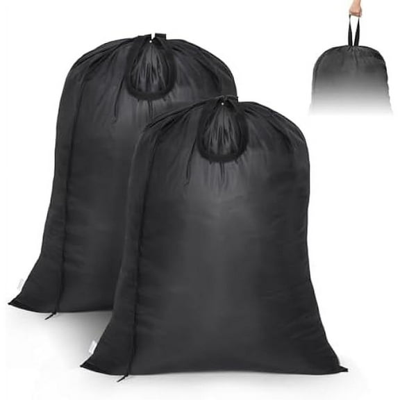 Washable Laundry Bag 2 Pack Large Laundry Bag with Handles 28 x 35inch Travel Laundry Bags for Dirty Clothes Portable Reusable Home Laundry Hamper Liner Bag for Travel Camping Black