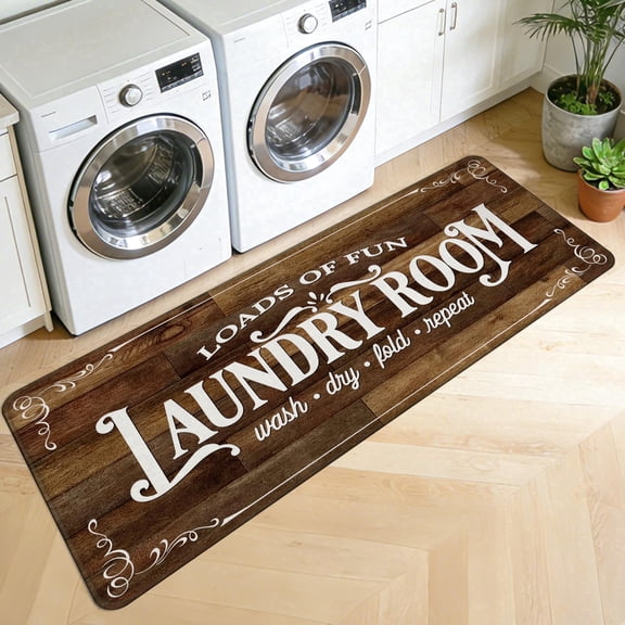 Washable Laundry Room Rug, 20"X47" Non Slip Soft Low-Pile Laundry Mat Farmhouse Laundry Room Decor Area Rug, Browm