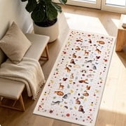 Lecolaco Washable Area Rug 2'x4', Soft Low-Pile Floral Cat Rug, Non-Slip Floor Mat for Living Room, Laundry, Beige