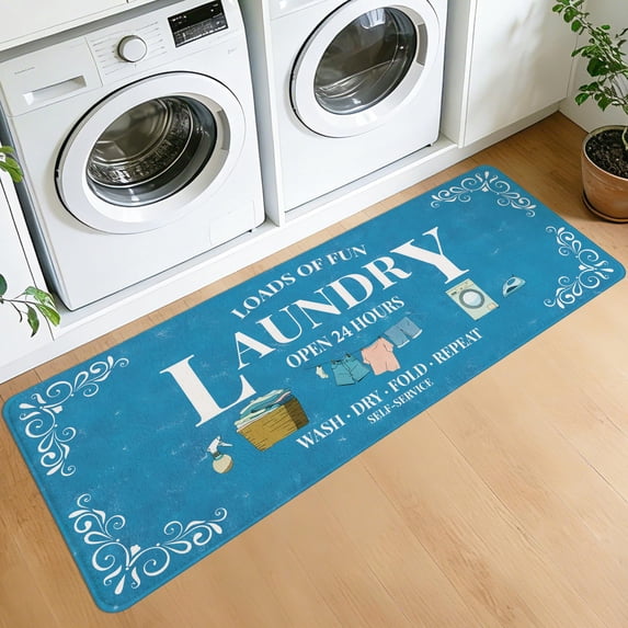 Washable Laundry Room Rug, 20"X59" Non Slip Soft Low-Pile Laundry Mat Farmhouse Laundry Room Decor Area Rug for Kitchen Bathroom Blue