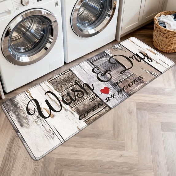 Washable Laundry Room Rug, 24"X72" Non Slip Soft Low-Pile Laundry Mat Farmhouse Laundry Room Decor Area Rug for Kitchen Bathroom Wood Grain
