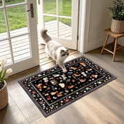 Lecolaco 2’x3' Floral Cat Small Area Rug, Washable Indoor Door Mat, Soft Low-Pile Throw Rugs for Entryway, Kitchen, Black