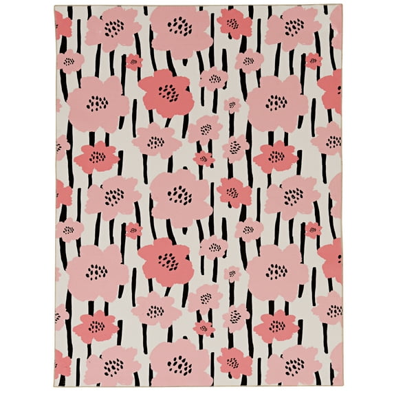 Linon Home Décor Washable Laurel Area Rug or Runner Collection, Ivory and Pink, 3' x 5'