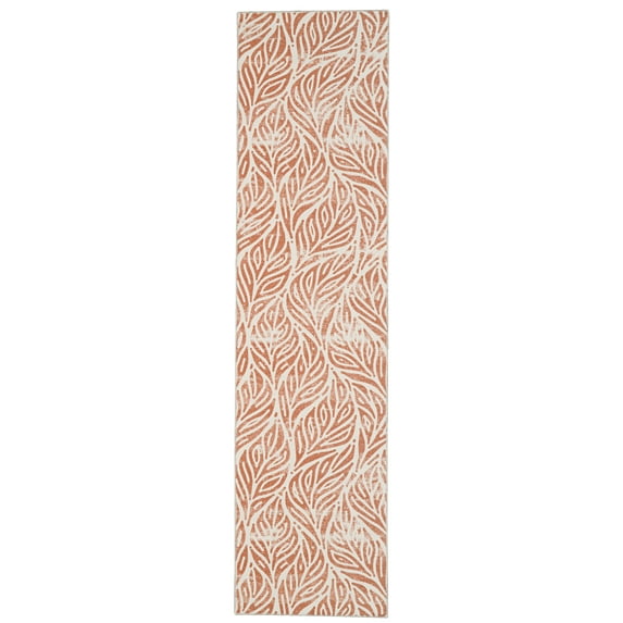 Washable Leona Rug Ivory Rust 2 x 8 Stain Resistant Polyester Non-Slip