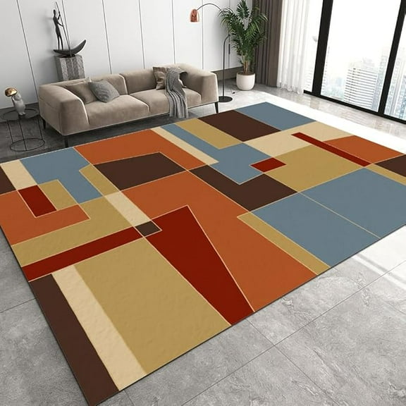Washable Living Room Large Area Rug, Multicolor Geometric Design Bedroom Rug, Soft Low Pile Reading Room Carpet, Easy Clean Low Pile Nursery Office Kitchen Dining Room Rugs 4 x 6ft