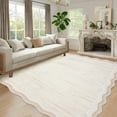 thumbnail image 1 of Washable Living Room Rug 8x10 Large Modern Scalloped Area Rugs with Non-Slip Backing, Stain-Resistant Foldable Floor Mat, Contemporary Low Pile Indoor Carpet for Bedroom, Office, Beige, 1 of 9