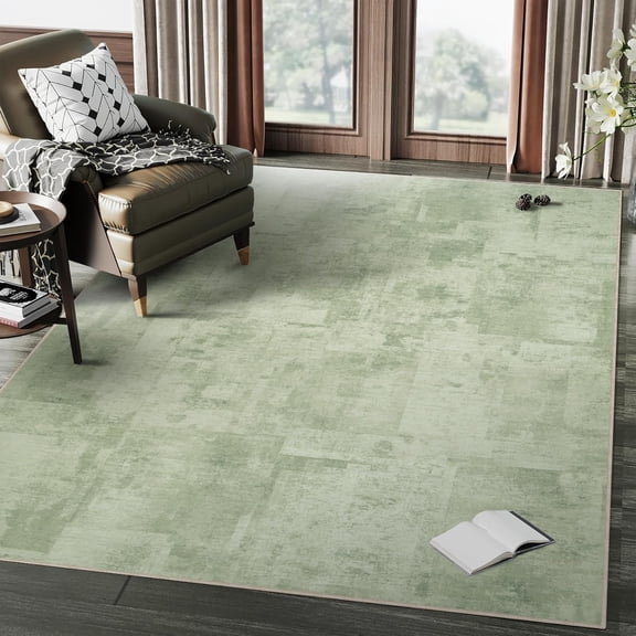 Washable Living Room Rug: Abstract Large Carpet Modern For Bedroom Kitchen Dining Room Nursery Neutral Tumble Rugs Soft Thin Low Pile Non Slip Indoor - Green 4x5ft
