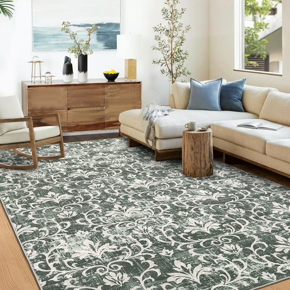 Washable Low Pile Neutral Soft Non Slip Area Rug