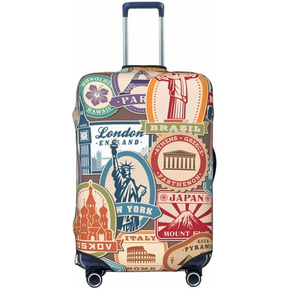 Washable Luggage Cover - Stamp Travel Suitcase Protective Cover Trunk Case Fits 25-28 Inch Luggage For Women Girls Men
