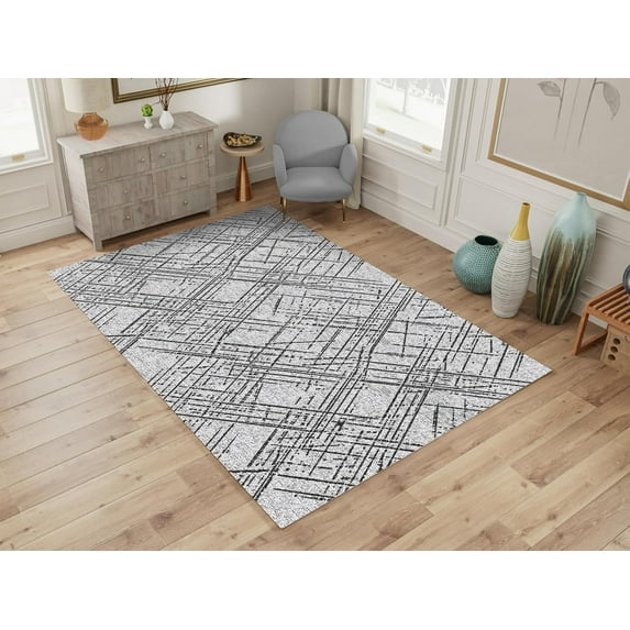 Washable Machine None-Slip Base Area Rug for Living Room, Dining Room, Game Room, Indoor Pet and Child Friendly Casual Design Abstract Gray