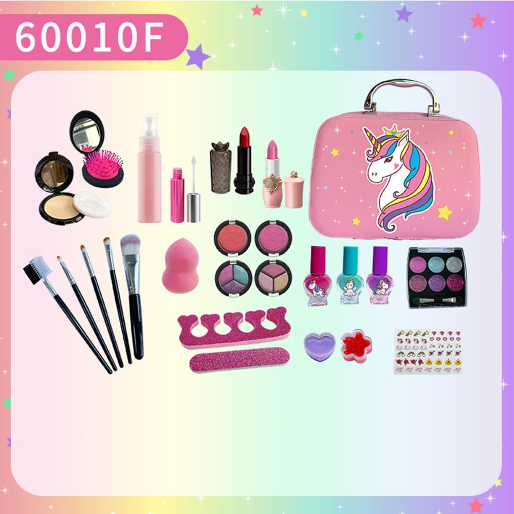 Washable Makeup Kit For Little Girls Including Eye Shadows Blush Lipstick