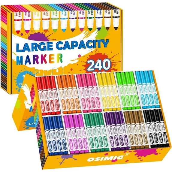 OSIMIG Art Marker Kit, 240 Count, 1 Pack, Conical Tip