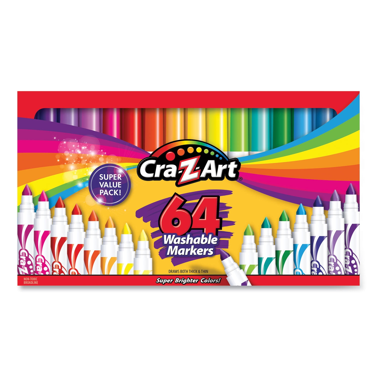 Washable Markers, Broad Bullet Tip, Assorted Colors, 64/set Washable Markers, Broad Bullet Tip, Assorted Colors, 64/set