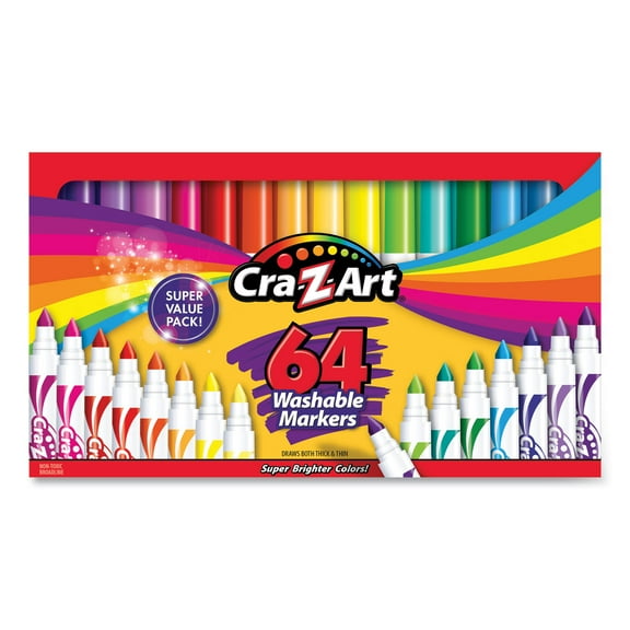 Cra-Z-Art Washable Markers, Broad Bullet Tip, Assorted Colors, 64/Set