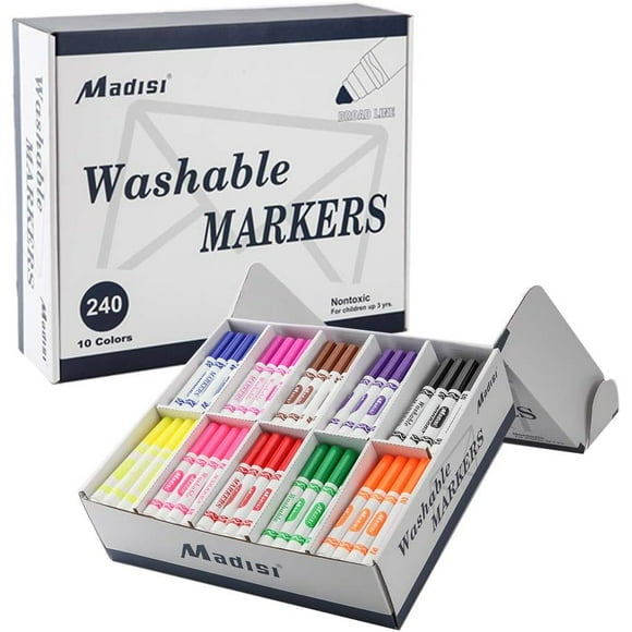 Washable Markers, Broad Line Markers, Assorted Colors, Classroom Bulk Pack, 240 Count