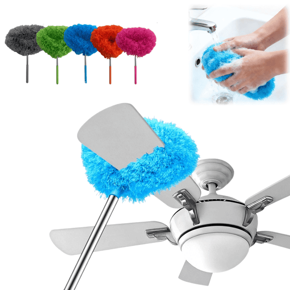 Washable Microfiber Ceiling Fan Blade Duster with Extendable Telescopic Pole, Adjustable Length Long Handle Static Cleaning Duster, Hot Pink