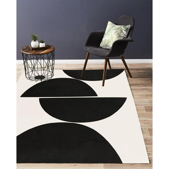 Washable Minimalist Modern Abstract Area Rug 2' x 3' Boho Mid-Century Black White Carpet for Livingroom Bedroom Office Diningroom Indoor Kitchen Laundry Runner