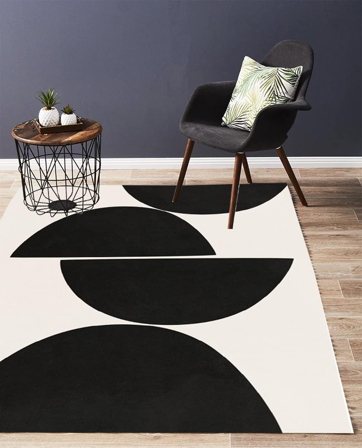 Washable Minimalist Modern Abstract Area Rug 5' x 8' Boho MidCentury — free download