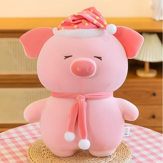 Washable Minky Velvet Pig Plush w/ Scarf - Removable Cover Nursery Pillow & Soothing Lap Companion (Age 3+ Gift Set) pink