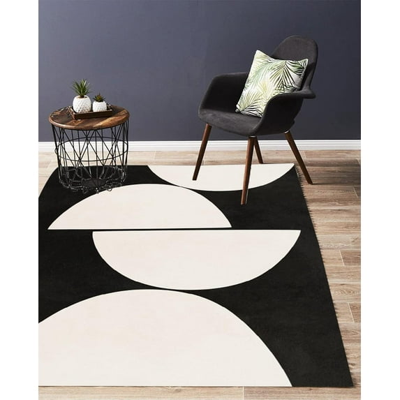 Washable Modern Abstract Minimalist Black White Area Rug 4' x 5' Boho Mid-Century Carpet for Livingroom Bedroom Office Diningroom Indoor Kitchen Laundry Runner
