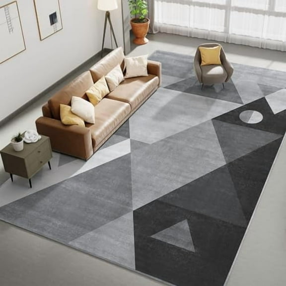 Washable Modern Area Rug - Geometric Style 5x7 Rugs for Living Room, Bedroom, Machine Washable Rug Soft Non Slip Non Shedding Area Rug - Grey, 5'x7'
