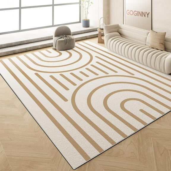 Washable Modern Area Rug For Living Room, Tan White Minimalist Artistic Abstract Rug, Ultra Thin Low Pile Lightweight Soft Indoor Floor Carpet With Nonslip Backing For Bedroom 3x5ft