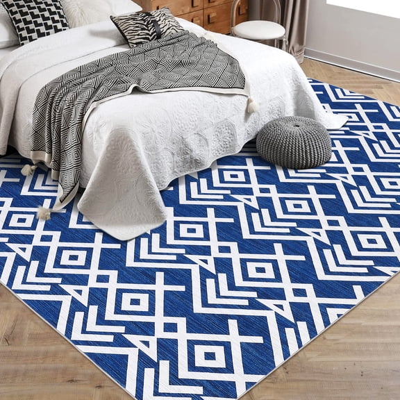 Washable Modern Area Rug, Soft Moroccan Geometric Rugs for Living Room, Ultra-Thin Low Pile Large Carpet for Bedroom, Stain Resistant Non Slip Indoor Floor Mat for Dining Room, 5*7/8*10/9*12 ft