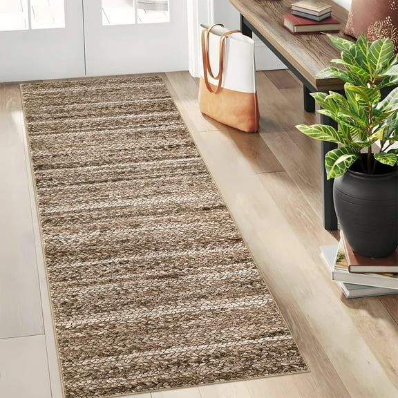 Washable Modern Braided Printed Rug, Non-Slip, Foldable, Non-Shedding Soft Low Pile Area Rug for Living Room, Bedroom, Dining Room, and Farmhouse