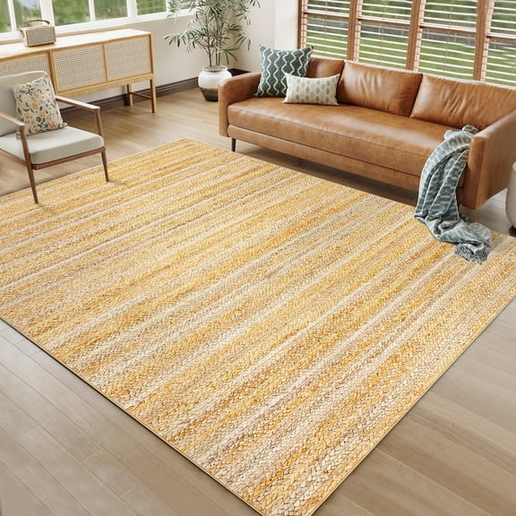 Washable Modern Braided Printed Rug, Non-Slip, Foldable, Non-Shedding Soft Low Pile Area Rug for Living Room, Bedroom, Dining Room, and Farmhouse