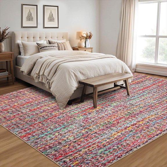 Washable Modern Braided Printed Rug, Non-Slip, Stain-Resistant Solid Low Pile Floor Cover for Living Room, Dining Room, and Bedroom