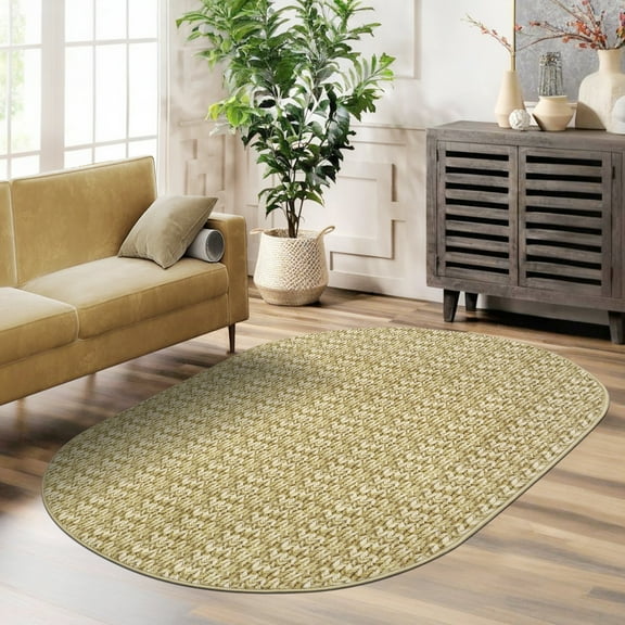 Washable Modern Braided Printed Rug, Non-Slip, Stain-Resistant Solid Low Pile Floor Cover for Living Room, Dining Room, and Bedroom