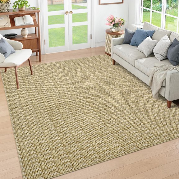 Washable Modern Braided Printed Rug, Non-Slip, Stain-Resistant Solid Low Pile Floor Cover for Living Room, Dining Room, and Bedroom