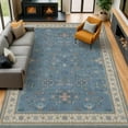 thumbnail image 1 of Washable Navy Blue Living Room Rug, 8x10 Area Rug For Bedroom, Dining Room Rugs for Under Table - Low Pile Non-Slip Rubber Backing Stain Resistant Rug - Aethestic Boho Home Decor (8x10 Navy Blue), 1 of 9