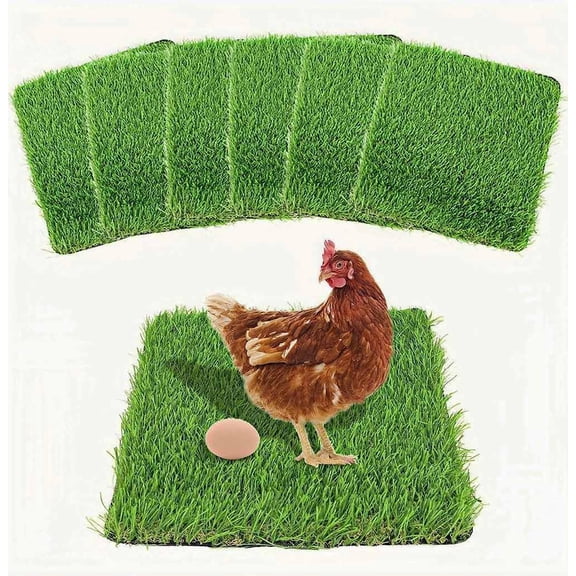 Washable Nesting Pads for Chicken Coop - 3cm Extra Thick & Soft Artificial Grass Turf Mats, Anti-Shedding Flexible Eco-Backing, Laying Box (6 Pack, 12"x12") Upgraded