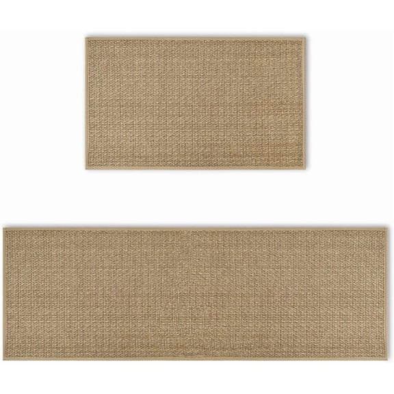 Washable Non-Skid Kitchen Rugs and Mats Set of 2, Rubber Backing Kitchen Mats for Floor Front of Sink Home Decor - 17x29 and 17x47 Inch