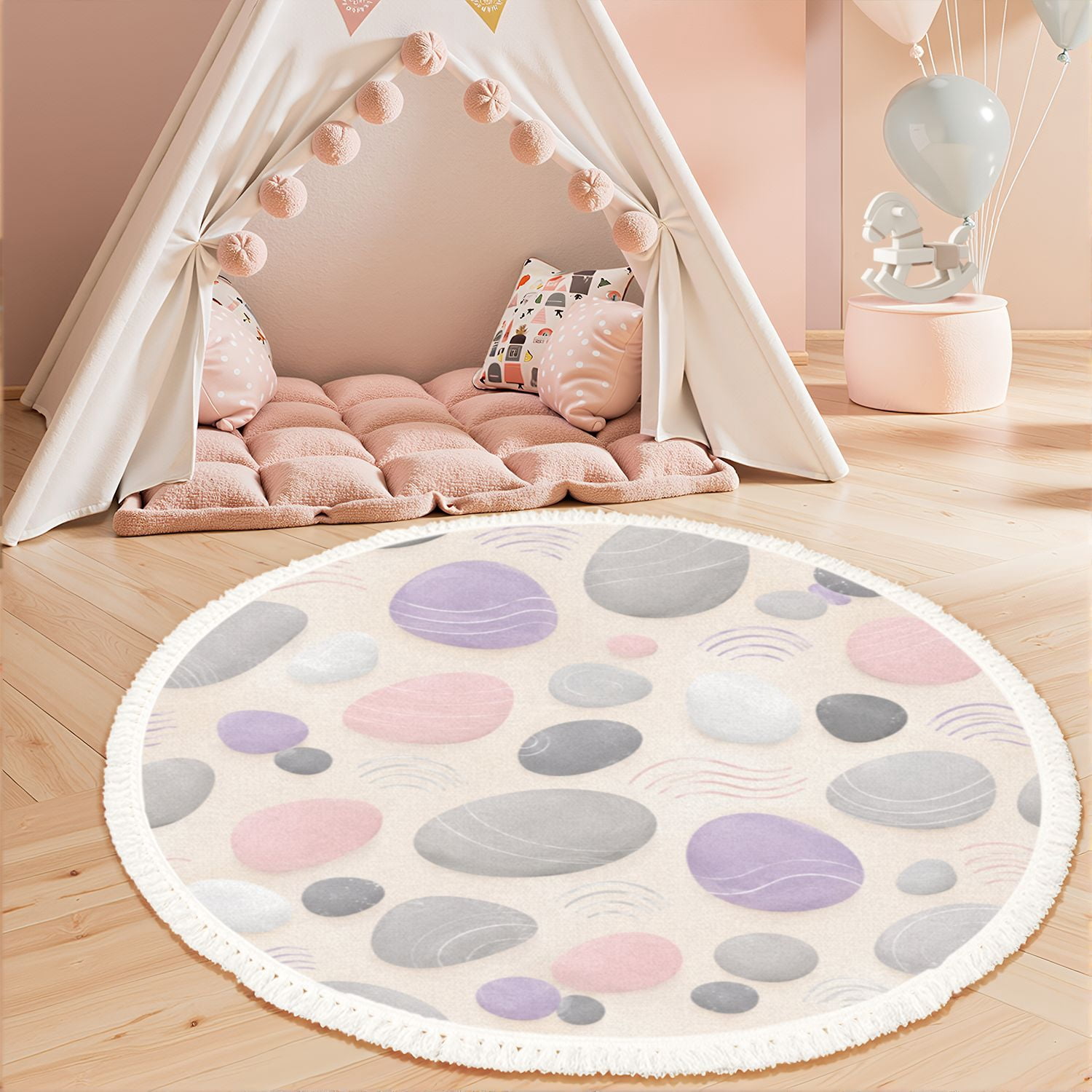 Washable Non Slip 3ft Round Rug, Balanced Zen Stones Soft Pastel ...