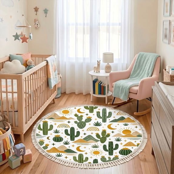 Washable Non Slip 3ft Round Rug, Cacti Sun western Circle Area Rugs ...