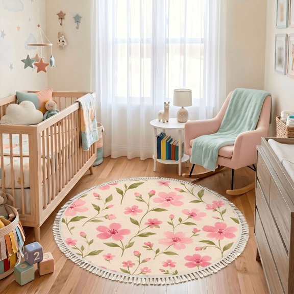 Washable Non Slip 3ft Round Rug, Pastel Cloud Moon Stars Gradient Night Sky Circle Area Rugs with Tassels Carpet for Nursery Bedroom Living Room Playroom Tent Rug