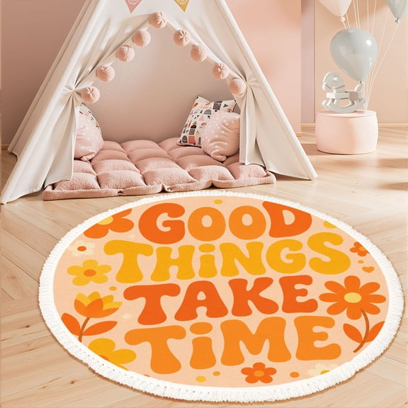 Washable Non Slip 3ft Round Rug, modern style Funny graphic Modern Modern Circle Area Rugs with Tassels Carpet for Nursery Bedroom Living Room Playroom Tent rug Tent Castle