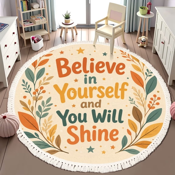 Washable Non Slip 6ft Round Rug, Boho Reading Floral Bookish Reader Kids Book Lovers School Library Circle Area Rugs with Tassels Carpet for Nursery Bedroom Living Room Playroom Tent Rug
