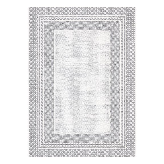 Washable Non-Slip Area Rug 8x10 ft Modern Edge Carpet Soft Low Pile Stain Resistant for Living Room Bedroom Dining Room – Neutral Grey, Multiple Sizes Available