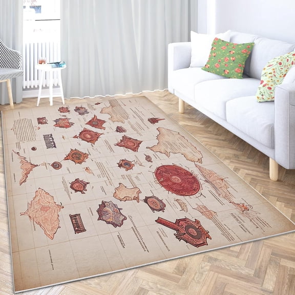 Washable Non-Slip Brown Rug, Low-Pile Rustic World Map Print Carpet For Bedroom Dinning Room Entrance Farmhouse Indoor Home Decor 2x3ft