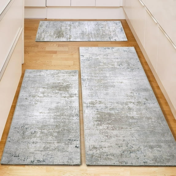 Washable Non Slip Kitchen Rugs Set of 3,Modern Abstract 3 Piece Kitchen Mats for Floor,Absorbent Carpet for Kitchen,Soft Low Pile Kitchen Runner Rug for Sink,Laundry,Washroom,Brown
