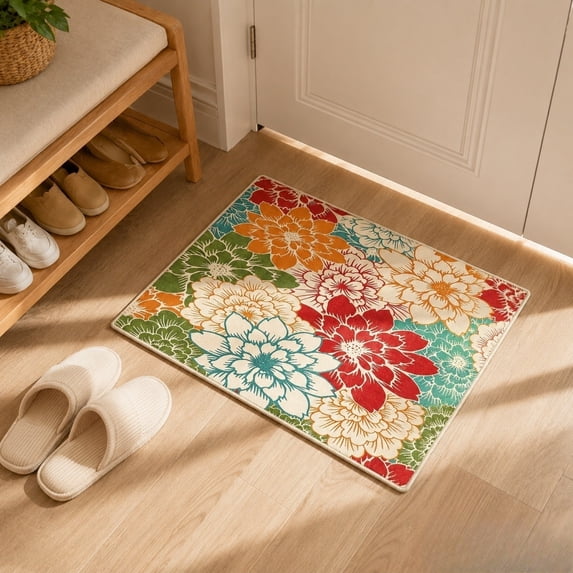Washable Outdoor Area Rug, Tropical Floral Non-Slip Waterproof Polyester Rug for Patio Pool Backyard