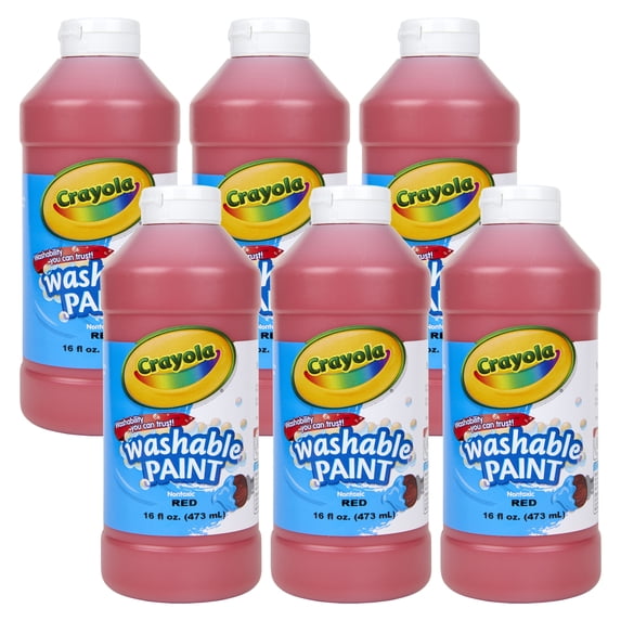 Crayola Washable Paint, Red, 16 oz. Bottles, Pack of 6