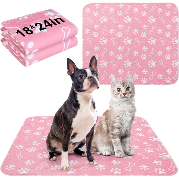 Washable Pee Pads for Dogs, 18'' x 24" Reusable Puppy Pee Pads Super Absorbent Leakproof Dog Training Pads, 2 Pack Non-Slip Potty Pads for Small Medium Dogs Whelping Pads Litter Mat, Pink