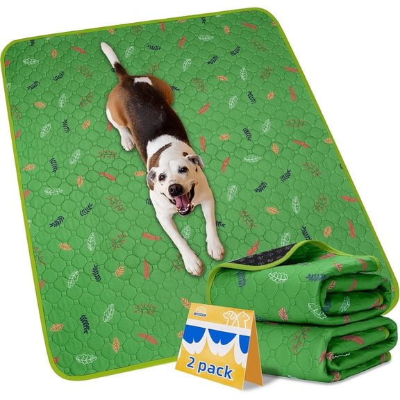 Washable Pee Pads for Dogs 2-Pack Reusable Puppy Pads Pet Training Pads, Waterproof Dog Pee Pads for Crate, Whelping Pad, Non-Slip Protects Against Urine Leakage (Leaves - Green, 24x35)
