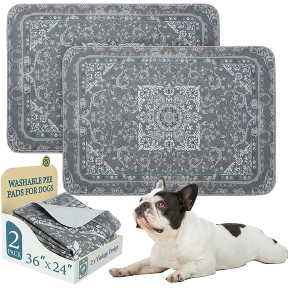Washable Pee Pads for Dogs, 2 Pack Reusable Puppy Pads Waterproof, Absorbent and Leakproof Dog Pee Pads, Non Slip Puppy Training Pads, Pet Mat for Floor, Crate, Couch, Whelping,Grey, 24"x35"